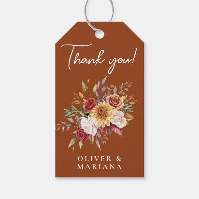 Fall Foliage Terracotta-Gastgeschenk Hochzeit Geschenkanhänger (Vorderseite)