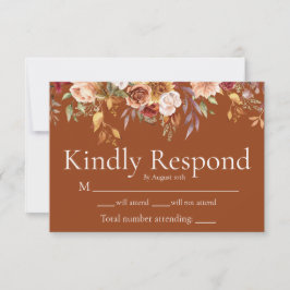 Fall Foliage Terracotta Wedding RSVP Card Dankeskarte