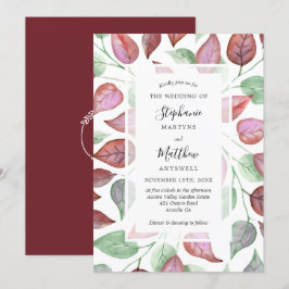 Fall Foliage Watercolor Burgundy Blätter Hochzeit Einladung