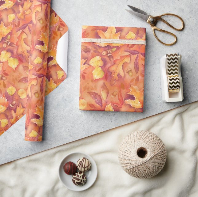 Fall Foliage Watercolor Wrapping Paper Geschenkpapier (Kunsthandwerk)