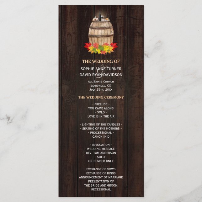 Fall Foliage Wein Barrel Weinberg Hochzeitsprogram Programm (Vorderseite)