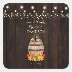 Fall Foliage Wine Barrel Weinberg Hochzeit Quadratischer Aufkleber