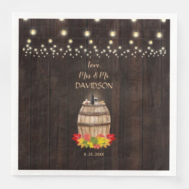 Fall Foliage Wine Barrel Weinberg Hochzeit Serviette (Vorderseite)