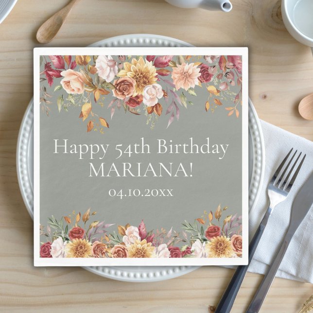 Fall Foliations Blume Sage Green Birthday Party Serviette (Von Creator hochgeladen)
