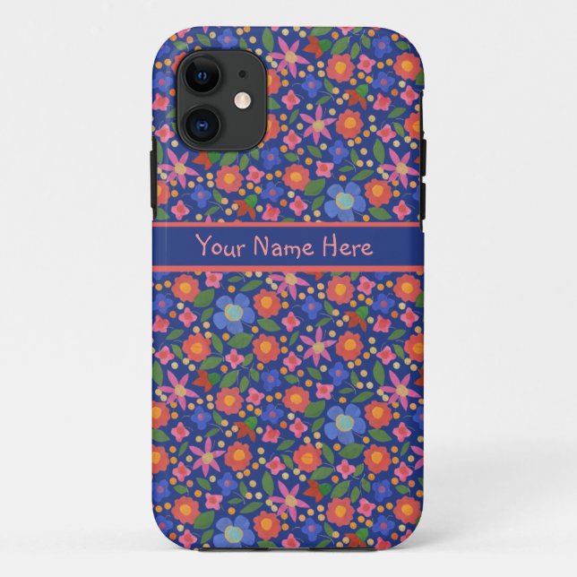 Fall Folk Art Floral auf Blue iPhone 5/5s Case Mat (Rückseite)