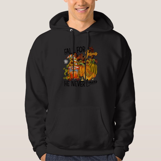 Fall For Jesus He Never Leaves Gnome Pumpkin Hello Hoodie (Vorderseite)