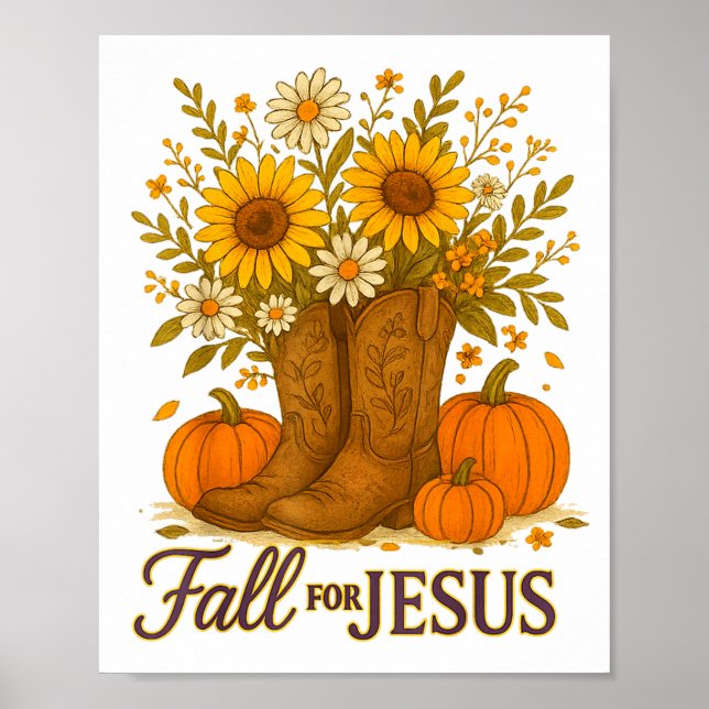 Fall For Jesus Western Boots Pumpkin Floral Faith  Poster (Vorne)