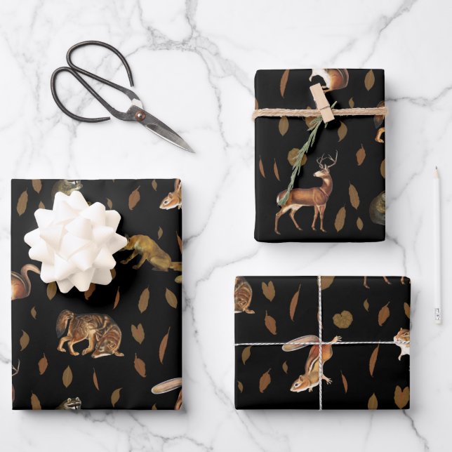 Fall Forest Animals Autumn Leaves Geschenkpapier Set (Vorderseite)