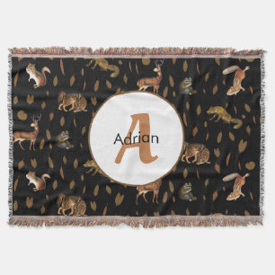 Fall Forest Animals Autumn Leaves Monogram Decke