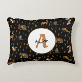 Fall Forest Animals Autumn Leaves Monogram Dekokissen