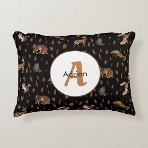 Fall Forest Animals Autumn Leaves Monogram Dekokissen