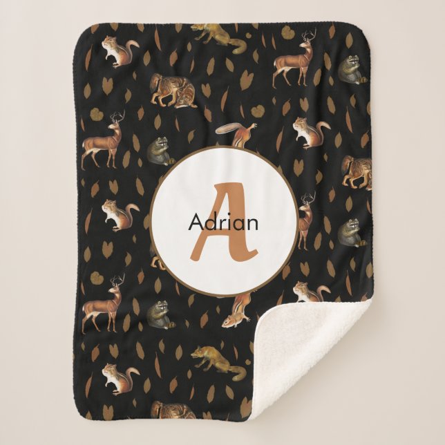 Fall Forest Animals Autumn Leaves Monogram Sherpadecke (Vorderseite)