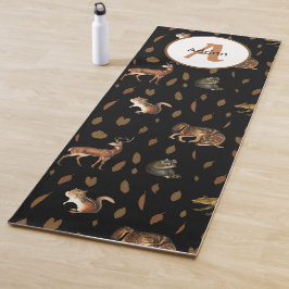 Fall Forest Animals Autumn Leaves Monogram Yogamatte