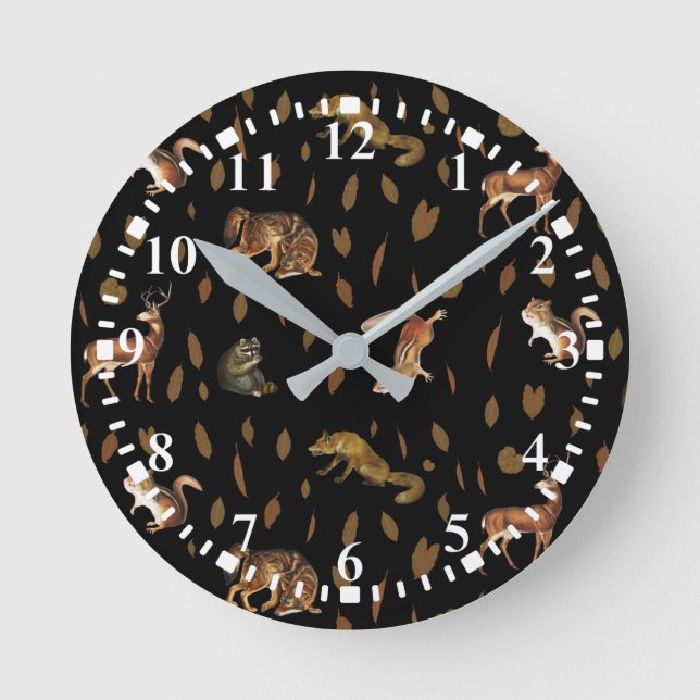Fall Forest Animals Autumn Leaves Runde Wanduhr (Vorderseite)