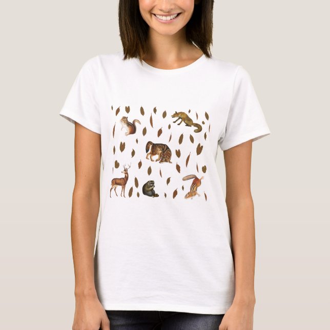 Fall Forest Animals Autumn Leaves T-Shirt (Vorderseite)