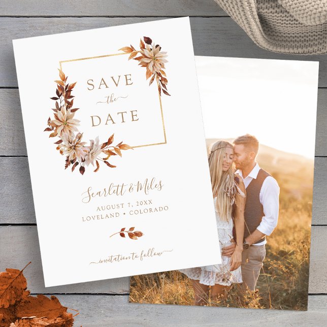 Fall Foto Save the Date (Modern Fall Leaves Photo Save The Date Invitation by Painted Paperie
)