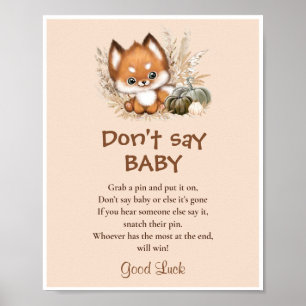 Fall Fox Babydusche Say Baby Game Sign Poster
