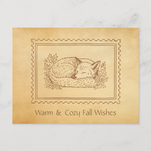 Fall Fox Briefmarke Frame Fall Gruß Postkarte (Vorderseite)