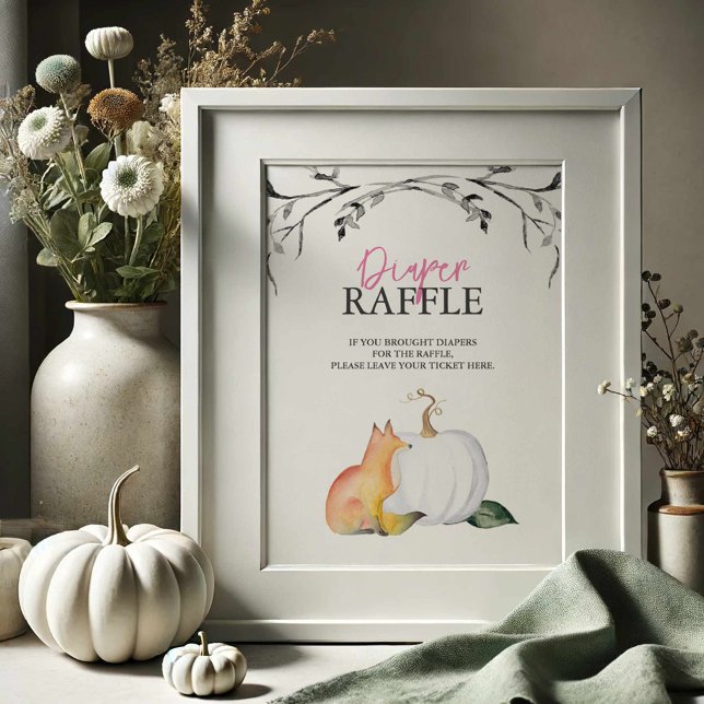 Fall Fox und Pumpkin Diaper Raffle Baby Dusche Poster (Baby shower posters fall theme watercolor fox and pumpkin by Victoria Grigaliunas of Do Tell A Belle)