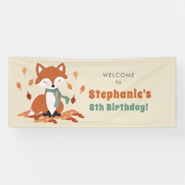 Fall Fox Woodland Geburtstag Banner (Horizontal)