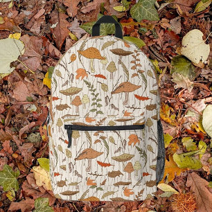 Fall Fungi und Blätter - nahtloses Muster. Bedruckter Rucksack