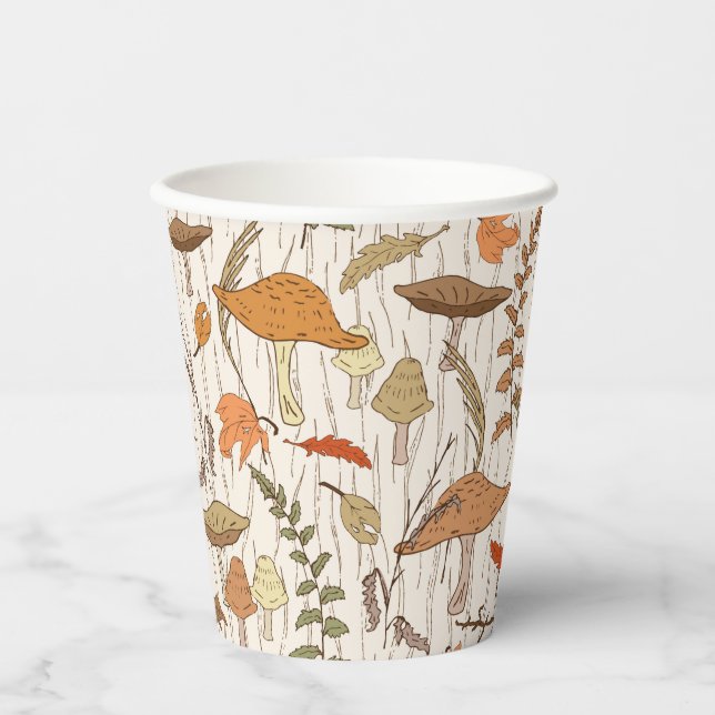 Fall Fungi und Blätter - nahtloses Muster. Pappbecher (Vorderseite)