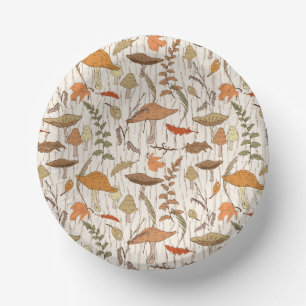 Fall Fungi und Blätter - nahtloses Muster. Pappteller