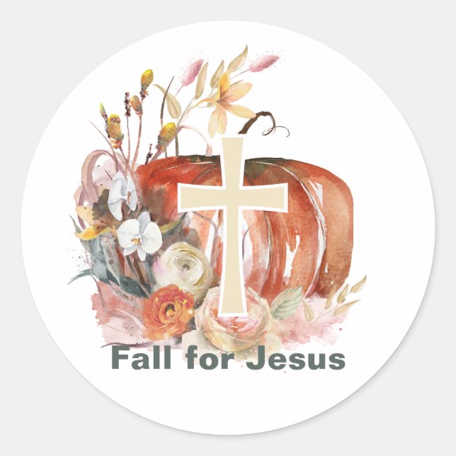 Fall für Jesus Pumpkin & Cross Runder Aufkleber (Vorderseite)
