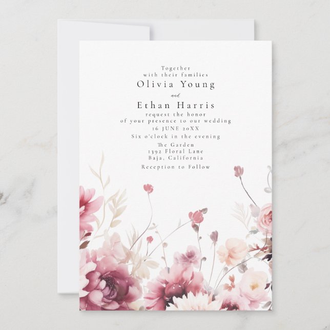 Fall Fuschia Hochzeitseinladung Einladung (Vorderseite)