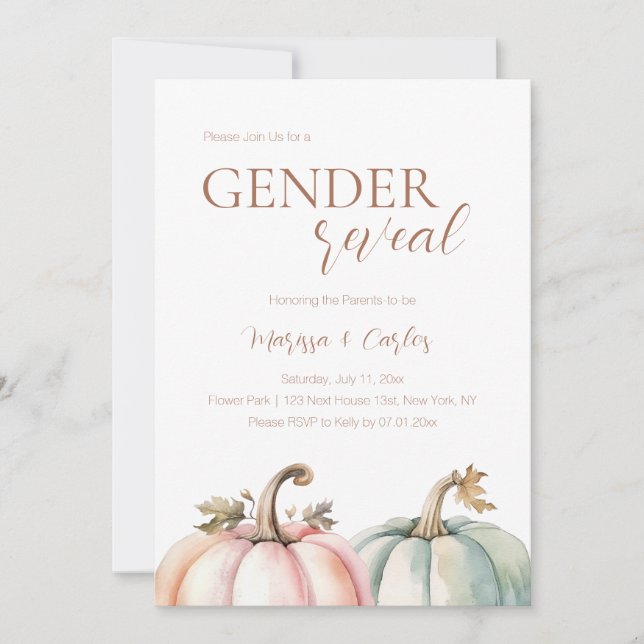 Fall Gende Reveal Pastel Pumpkin Invitation  Einladung (Vorderseite)