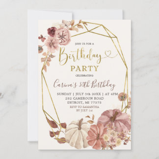 Fall Geometric Boho Floral Pumpkin Geburtstagspart Einladung