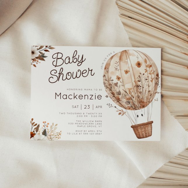 Fall Ghost Hot Air Ballon Babydusche Einladung (Cozy in Bloom Hot Air Balloon Horizontal Baby Shower Invitation )
