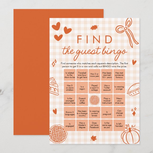 Fall Gingham Finden Sie das Bingo Baby Shower Game Einladung (Vorne/Hinten)
