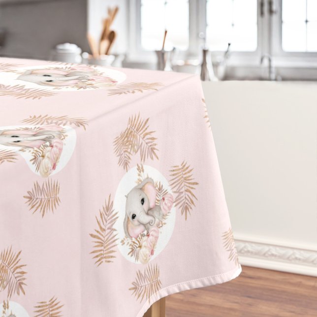 Fall Girl Babydusche rosa Niedlicher Elefant Tischdecke (Fall Girl Baby Shower Pink Cute Elephant Tablecloth)