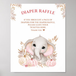 Fall Girl Elephant Baby Dusche Windeln Raffle Schi Poster