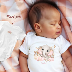 Fall Girl Elephant Pink Individuelle Name Baby Strampler