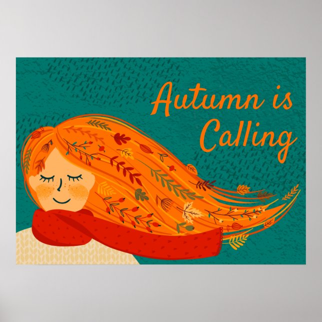 Fall Girl Red Scarf, personalisieren Poster (Vorne)