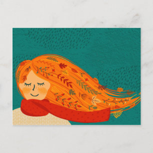 Fall Girl Red Scarf Postkarte