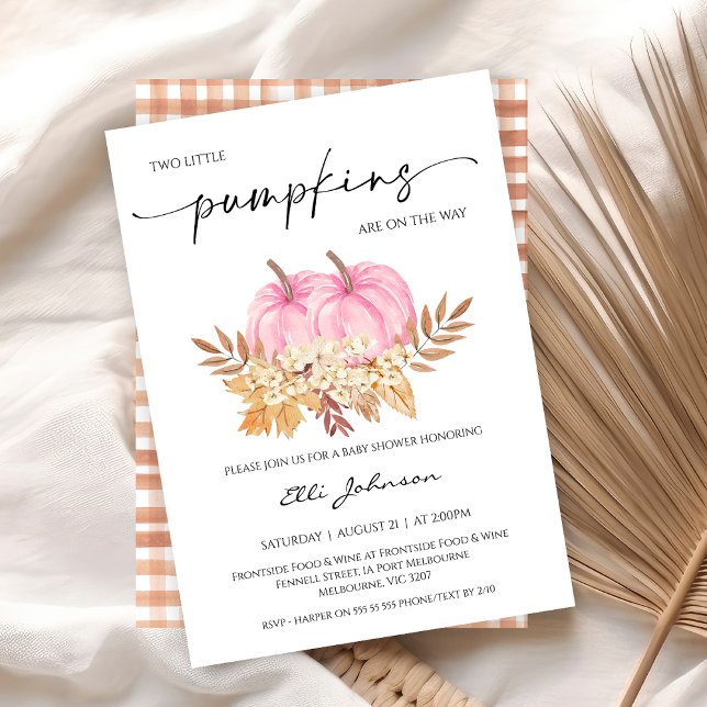 Fall Girls Twins Zwei Pink Pumpkins Baby Dusche Einladung (Twin Girls Little Pumpkin Baby Shower Invitation, Fall Twins Baby Shower Invite, Autumn Baby Shower)