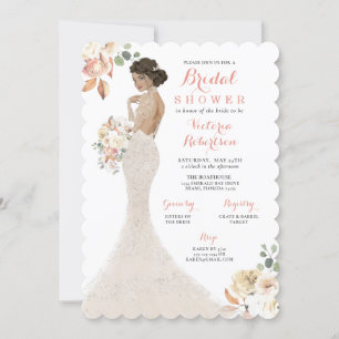Fall Glam Bride in Gown Bridal Dusche Einladung