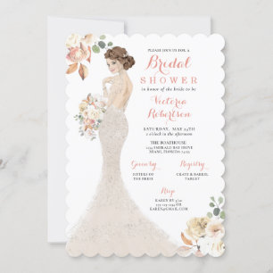 Fall Glam Bride in Gown Bridal Dusche Einladung