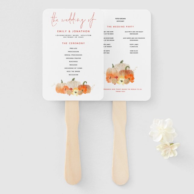 Fall Glittery Pumpkins Florals Wedding Program Fächer (Vorne und Hinten)