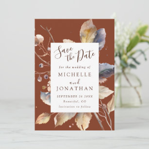 Fall Gold Blätter auf Terracotta Christlich Weddin Save The Date