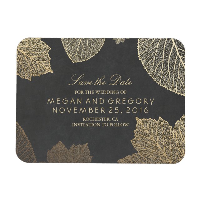 Fall Gold Blätter Chalkboard Save the Date Magnet (Horizontal)