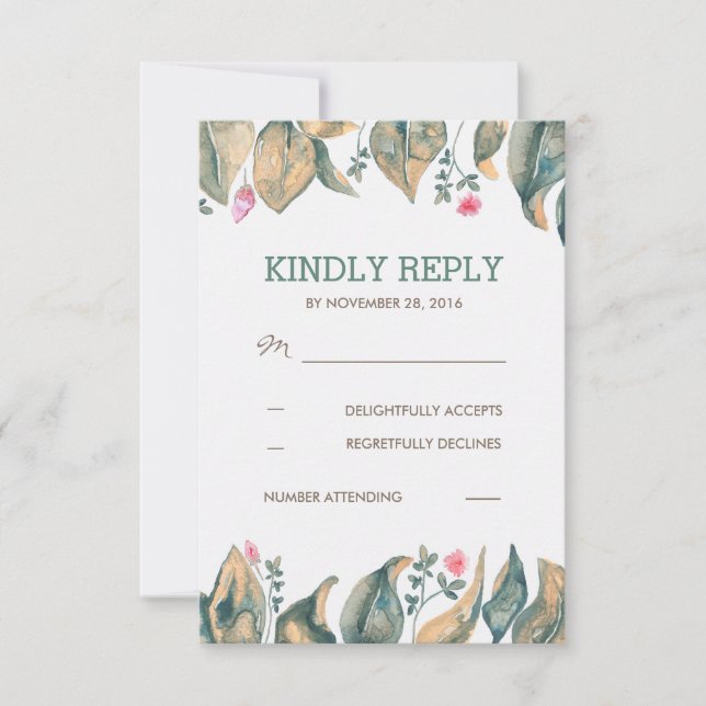 Fall Gold Blätter Rustikale Waldhochzeit RSVP Karte (Vorderseite)