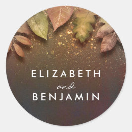 Fall Gold Blätter Vintage Wedding Runder Aufkleber