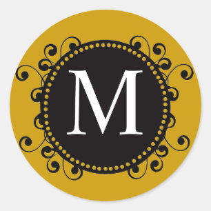 Fall Gold Monogram M Wirbel Hochzeitsticker Runder Aufkleber
