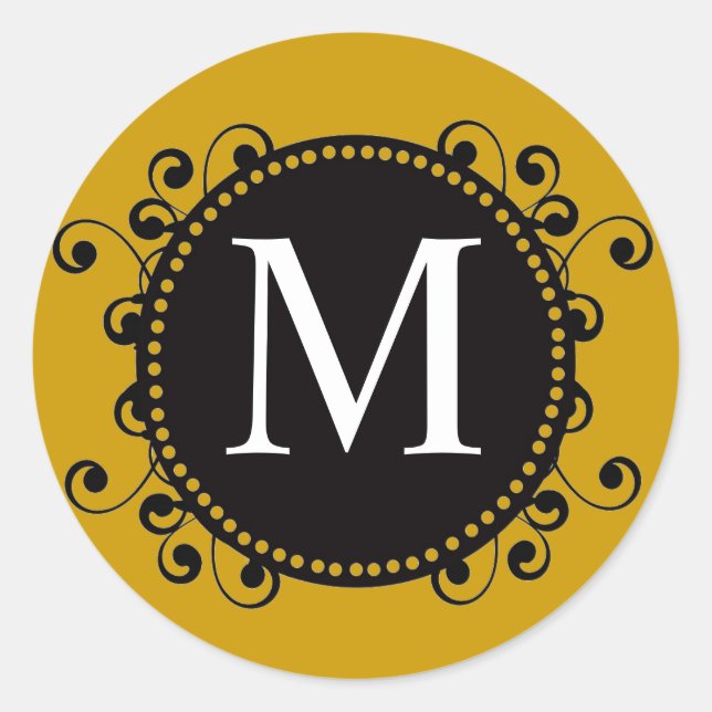 Fall Gold Monogram M Wirbel Hochzeitsticker Runder Aufkleber (Vorderseite)