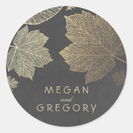 Fall Gold und Chalkboard Blätter Hochzeit Runder Aufkleber