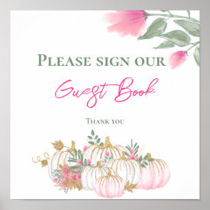Fall Gold Weiß und Rosa Kürbis-Gästebuch Poster